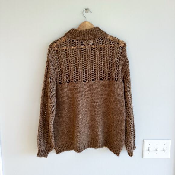 Sita Murt Anthropologie Wool Blend Mock Neck Crochet Pullover Sweater Brown 36 - Picture 2 of 8
